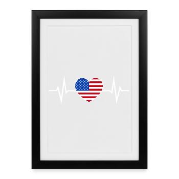 USA Heartbeat America Fan Drapeau américain - Affiche encadrée (27 × 37 cm) - noir - Devant