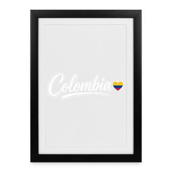 Colombia Script with Flag Heart Fan Patriotic - Framed poster (27 × 37 cm) - black - Front
