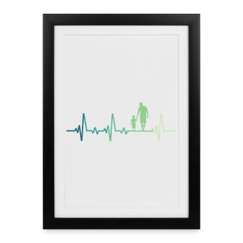 Père et fils battement de coeur cadeau papa fils - Affiche encadrée (27 × 37 cm) - noir - Devant