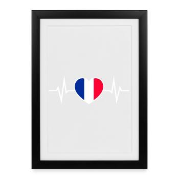 France Heartbeat ECG Love Heart France Fan - Framed poster (27 × 37 cm) - black - Front
