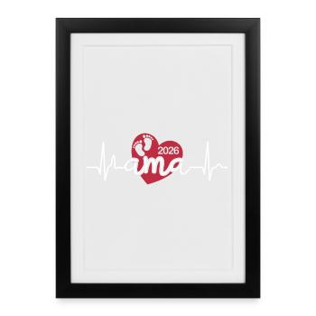 Mom 2026 Heartbeat Baby Footprint - Framed poster (27 × 37 cm) - black - Front
