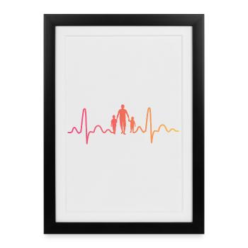 Père avec deux fils battement de coeur papa fils - Affiche encadrée (27 × 37 cm) - noir - Devant
