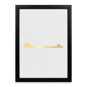 Düsseldorfer Skyline Düsseldorf (Vintage Goldgelb) - Gerahmtes Poster (27 × 37 cm) - Schwarz - Vorne