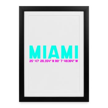 Coordonnées de Miami Neon - Affiche encadrée (27 × 37 cm) - noir - Devant