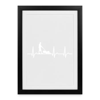 Courbe ECG - courbe cardiaque - pouls - jardin tondeuse à gazon - Affiche encadrée (27 × 37 cm) - noir - Devant