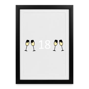 18e anniversaire 18 ans 18 Numéro 18 Blanc - Affiche encadrée (27 × 37 cm) - noir - Devant