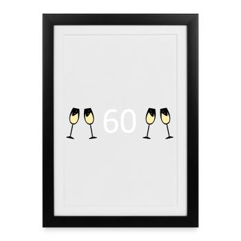 60e anniversaire 60 ans 60 Numéro 60 Blanc - Affiche encadrée (27 × 37 cm) - noir - Devant