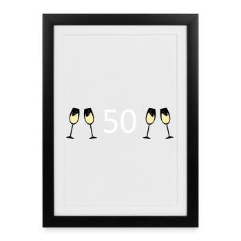 50.Geburtstag 50 Jahre Jubiläum 50 Zahl 50 weiß - Gerahmtes Poster (27 × 37 cm) - Schwarz - Vorne