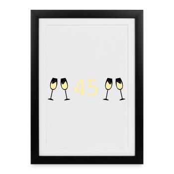 45e anniversaire 45e anniversaire 45 numéro 45 blanc - Affiche encadrée (27 × 37 cm) - noir - Devant