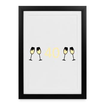 40e anniversaire 40e anniversaire 40 numéro 40 blanc - Affiche encadrée (27 × 37 cm) - noir - Devant