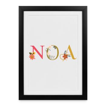 Nom de l’ANO décoré de fleurs - Affiche encadrée (27 × 37 cm) - noir - Devant
