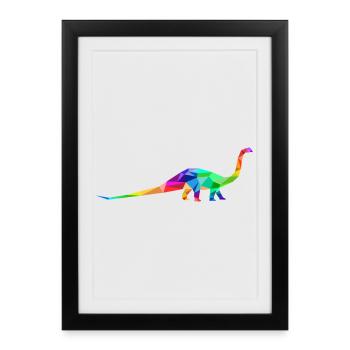 Dinosaure coloré à long cou fait de polygones - Affiche encadrée (27 × 37 cm) - noir - Devant