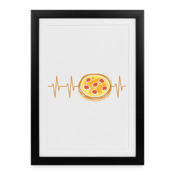 Pizza Heartbeat – Motif alimentaire amusant - Affiche encadrée (27 × 37 cm) - noir - Devant