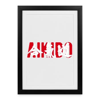 Aikido Kampfsportgym Dojo Kanji Japan - Gerahmtes Poster (27 × 37 cm) - Schwarz - Vorne