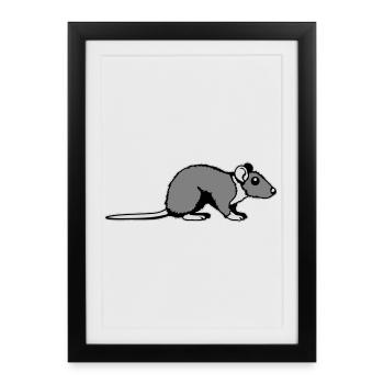 Profil secondaire de rat Mignon, bande dessinée drôle d’animal rongeur - Affiche encadrée (27 × 37 cm) - noir - Devant