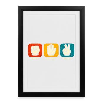 Paix Rock Paper, Paix Hippie Drôle - Affiche encadrée (27 × 37 cm) - noir - Devant