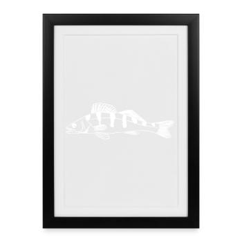 Zander Graphic – Design d’art ligneux pour pêcheurs - Affiche encadrée (27 × 37 cm) - noir - Devant