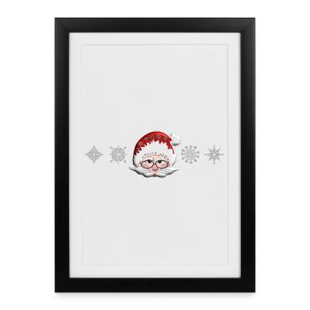 Père Noël Portrait de Noël, flocons de neige - Affiche encadrée (27 × 37 cm) - noir - Devant