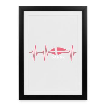 Pulse Dansk Danemark battement de coeur Illustration graphique - Affiche encadrée (27 × 37 cm) - noir - Devant