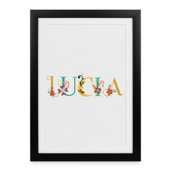 LUCIA Name Art With Flowers Embroidered - Framed poster (27 × 37 cm) - black - Front