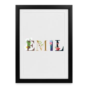 Le nom d’EMIL décoré de fleurs - Affiche encadrée (27 × 37 cm) - noir - Devant