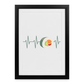 Sushi Heartbeat – Pulse Line Food Design - Framed poster (27 × 37 cm) - black - Front