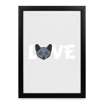 Slogan du chat russe bleu amoureux du propriétaire d’animal de compagnie - Affiche encadrée (27 × 37 cm) - noir - Devant