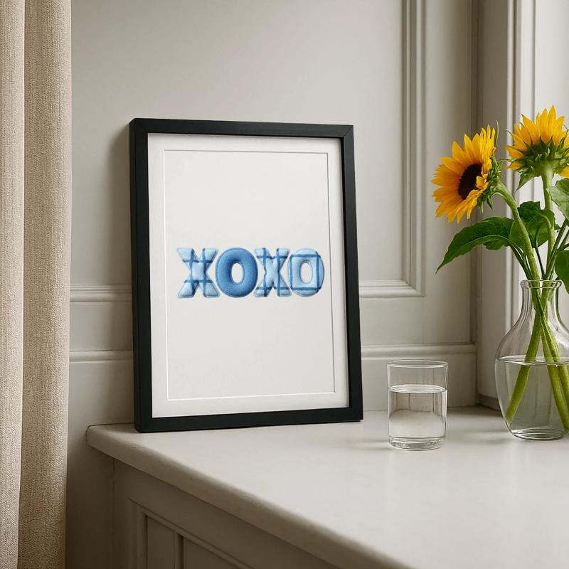 XOXO Patchwork Look mit Stoff Optik Gerahmtes Poster (27 × 37 cm)