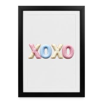 XOXO Patchwork Letters Cute Love Shirt Sticker - Framed poster (27 × 37 cm) - black - Front