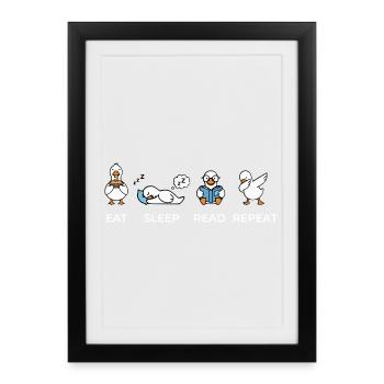 Mange, Dors, Lis, Répétez – Drôle de rat de bibliothèque - Affiche encadrée (27 × 37 cm) - noir - Devant