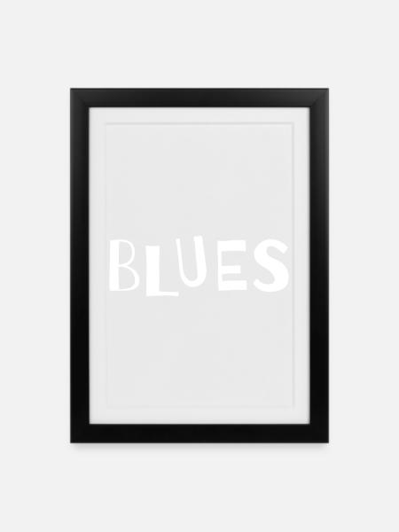 Distressed Blues Typografie - Gerahmtes Poster (27 × 37 cm) - Schwarz