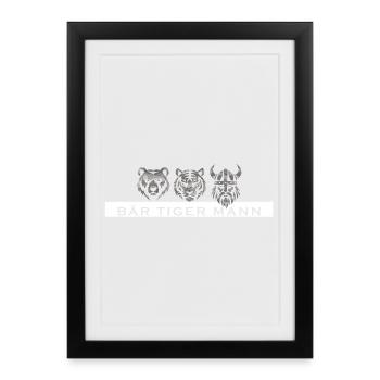 Bär Tiger Mann – Lustiges Männer Geschenk - Gerahmtes Poster (27 × 37 cm) - Schwarz - Vorne