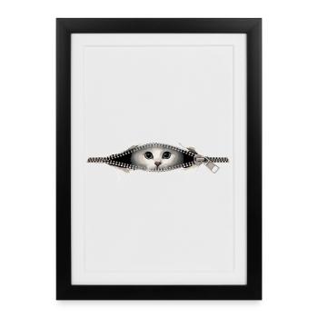 Fermeture éclair pour chat Maman de chat Chat mignons Chats - Affiche encadrée (27 × 37 cm) - noir - Devant