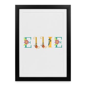 ART DU NOM ELLIE avec des fleurs brodées - Affiche encadrée (27 × 37 cm) - noir - Devant