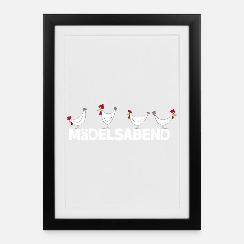 Lustige Hühner Illustration Mädelsabend - Gerahmtes Poster (27 × 37 cm) - Schwarz