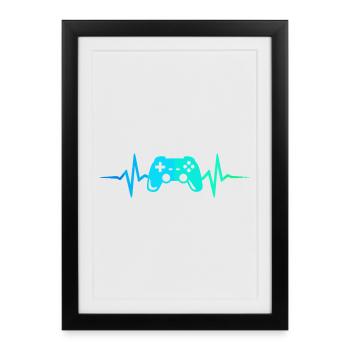 Gamer Heartbeat Manette de jeu Manette de jeu Gamer - Affiche encadrée (27 × 37 cm) - noir - Devant