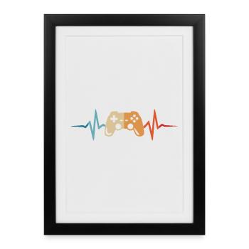 Gamer Heartbeat Manette de jeu Manette de jeu Gamer - Affiche encadrée (27 × 37 cm) - noir - Devant