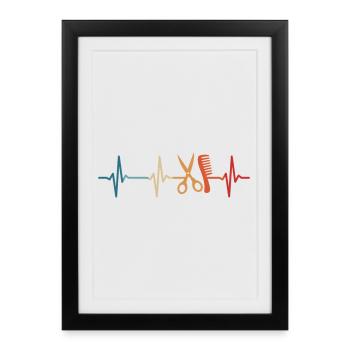 Coiffeur Heartbeat Coupe de cheveux Coiffeur - Affiche encadrée (27 × 37 cm) - noir - Devant