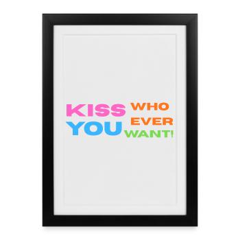 Fierté / CSD / LGBTQ+ Design « Kiss » - Affiche encadrée (27 × 37 cm) - noir - Devant