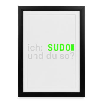 ich: SUDO und du so? Linux Spruch - Programmierer - Gerahmtes Poster (27 × 37 cm) - Schwarz - Vorne