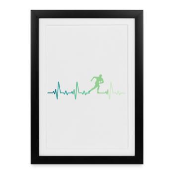 Rugby battement de coeur cadeau joueur de rugby - Affiche encadrée (27 × 37 cm) - noir - Devant