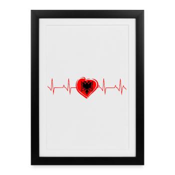 Albanie Heart EKG Beat Heart Rate Gift - Affiche encadrée (27 × 37 cm) - noir - Devant
