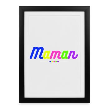 Maman coloré flashy vintage années 90. Fête mères - Affiche encadrée (27 × 37 cm) - noir - Devant