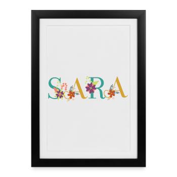 SARA Name Art With Flowers Embroidered - Framed poster (27 × 37 cm) - black - Front