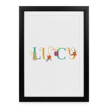 LUCY Name Art With Flowers Embroidered - Framed poster (27 × 37 cm) - black - Front