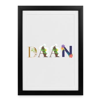 Nom DAAN décoré de fleurs - Affiche encadrée (27 × 37 cm) - noir - Devant