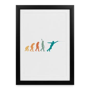 Evolution Escrime Retro - Affiche encadrée (27 × 37 cm) - noir - Devant
