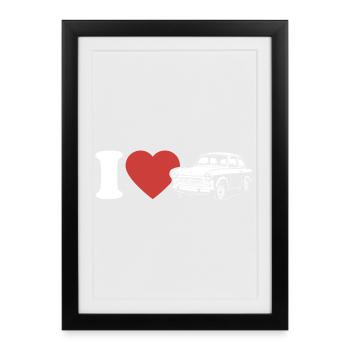 I Love Trabi - Voiture culte de Zwickau - RDA - Affiche encadrée (27 × 37 cm) - noir - Devant
