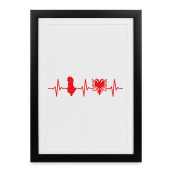 Albanien Herzschlag Albanischer Adler - Gerahmtes Poster (27 × 37 cm) - Schwarz - Vorne