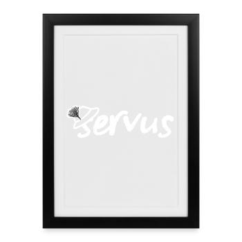 Servus Gruß mit Trachtenhut - Gerahmtes Poster (27 × 37 cm) - Schwarz - Vorne